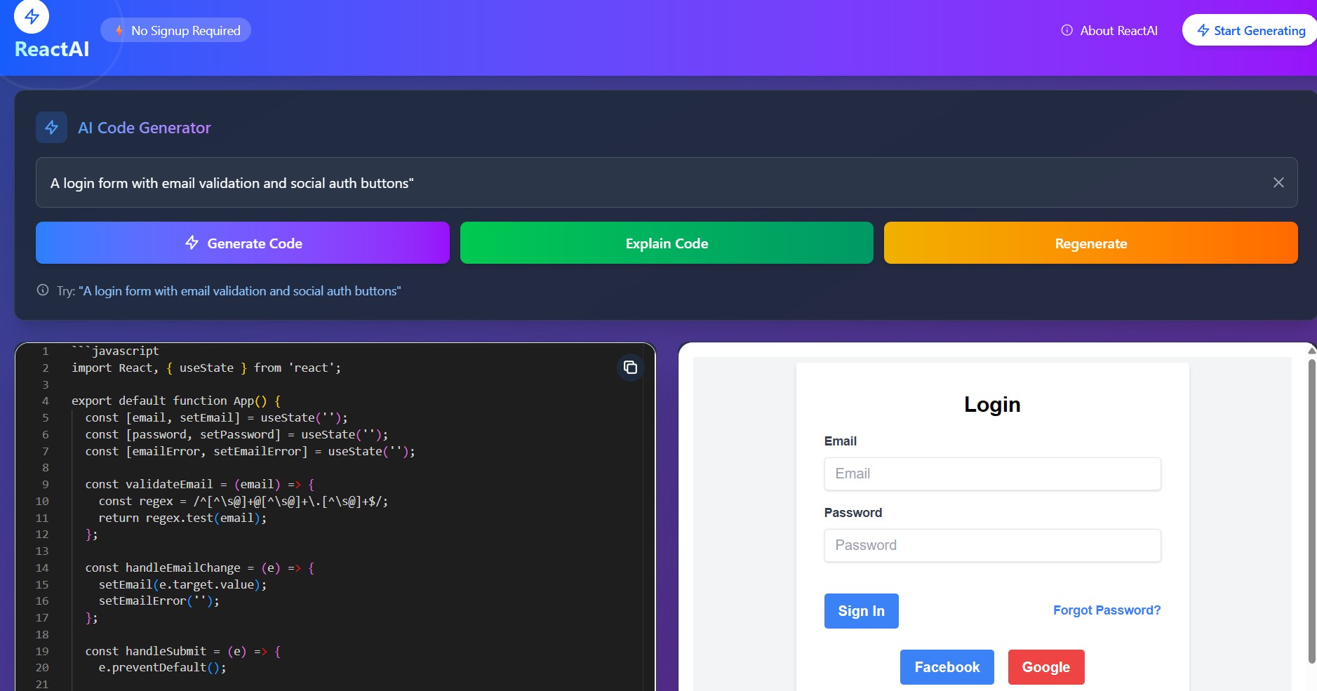React AI Code Generator